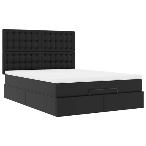 Ottoman Bed with Mattress & LEDs Black Queen Faux Leather - Image 7