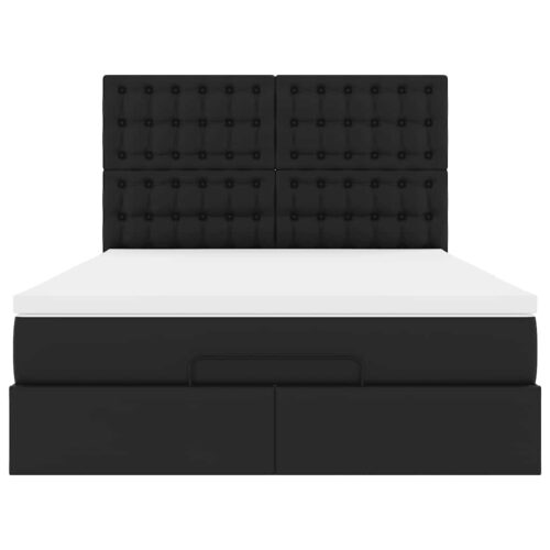 Ottoman Bed with Mattress & LEDs Black Queen Faux Leather - Image 8