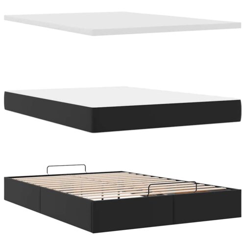 Ottoman Bed with Mattress & LEDs Black Queen Faux Leather - Image 9