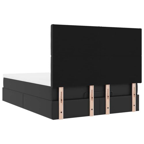 Ottoman Bed with Mattress & LEDs Black Queen Faux Leather - Image 12
