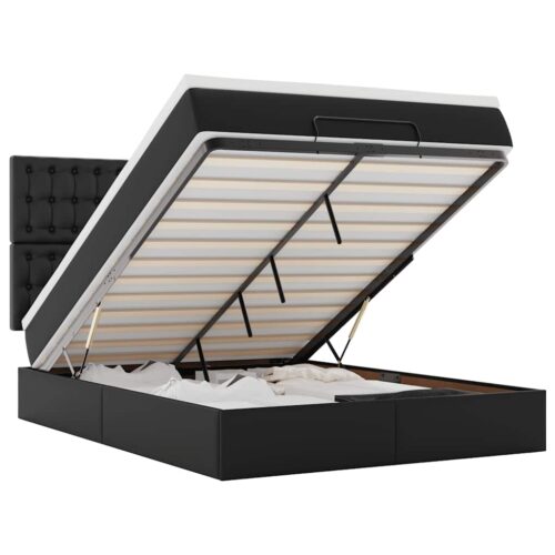 Ottoman Bed with Mattress & LEDs Black Queen Faux Leather - Image 13