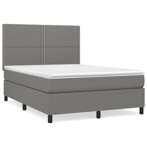 Bed Frame with Mattress Set Spring Base Dark Grey 137x187cm Double Size Fabric