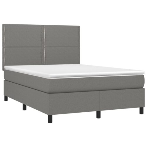Bed Frame with Mattress Set Spring Base Dark Grey 137x187cm Double Size Fabric - Image 3