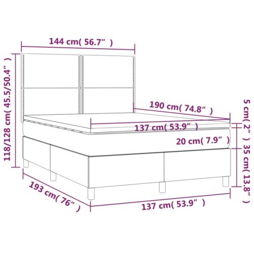 Bed Frame with Mattress Set Spring Base Dark Grey 137x187cm Double Size Fabric - Image 7