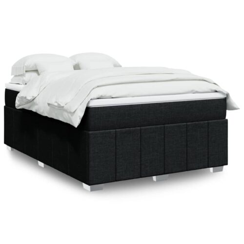 Bed Frame with Mattress Set Spring Box Base Black Double Size Fabric - Image 2