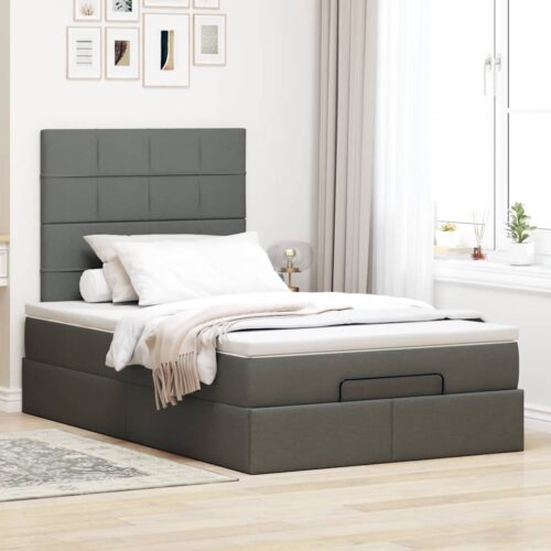 LED Lights Bed Frame with Mattress Set Base Dark Grey King Single Fabric - Image 4