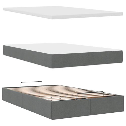 LED Lights Bed Frame with Mattress Set Base Dark Grey King Single Fabric - Image 9