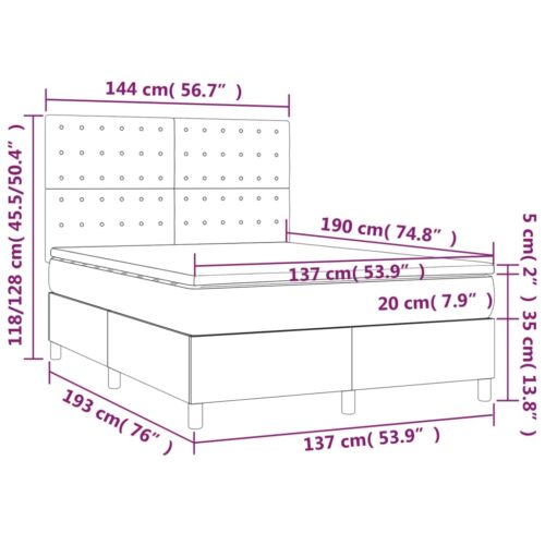 Bed Frame with Mattress Set Spring Base Dark Grey 137x187cm Double Size Fabric - Image 7