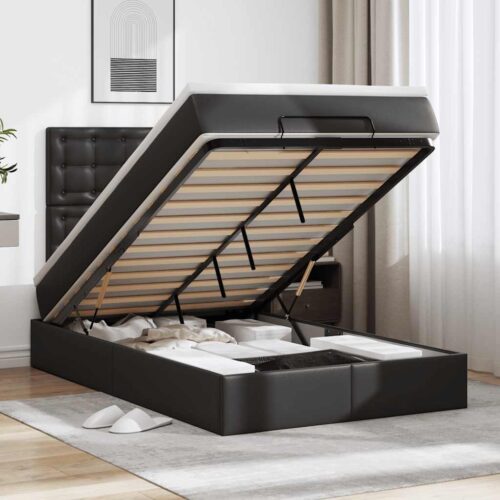 Storage Bed Frame with Mattress Set Lift Base Black King Single Faux Leather - Image 2