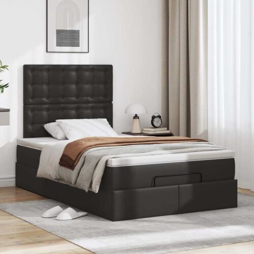 Storage Bed Frame with Mattress Set Lift Base Black King Single Faux Leather