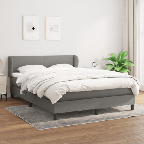 Bed Frame with Mattress Set Spring Box Base Dark Grey 153x203cm Queen Size Fabric - Image 3