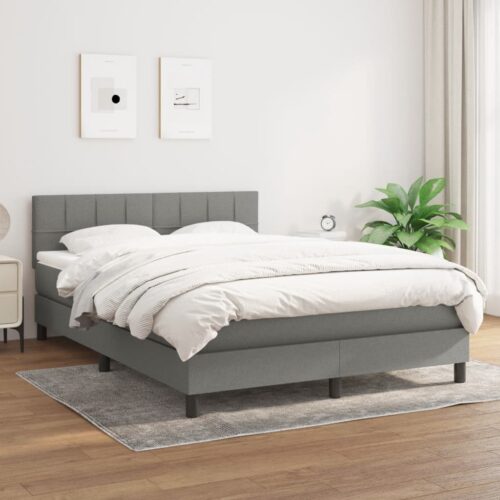 Bed Frame with Mattress Set Spring Box Base Dark Grey 153x203cm Queen Size Fabric - Image 3