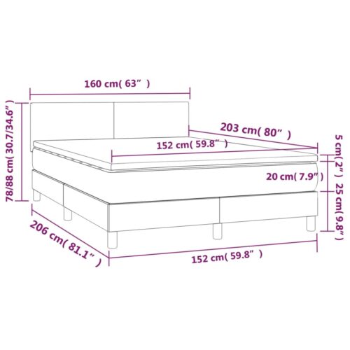 Box Spring Bed with Mattress&LED Dark Grey 153x203cm Queen Size Fabric - Image 12