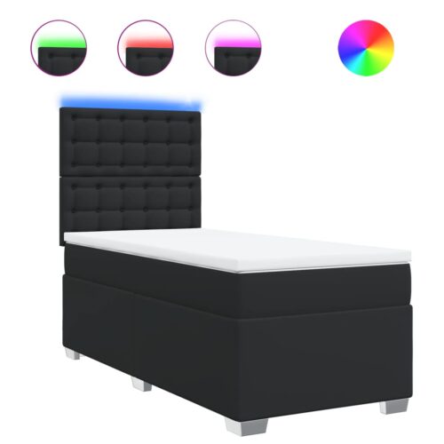 Bed Frame with Mattress Set Spring Box Base Black King Single Faux Leather