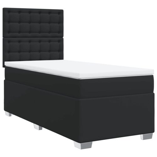 Bed Frame with Mattress Set Spring Box Base Black King Single Faux Leather - Image 3