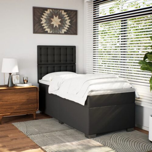 Bed Frame with Mattress Set Spring Box Base Black King Single Faux Leather - Image 4