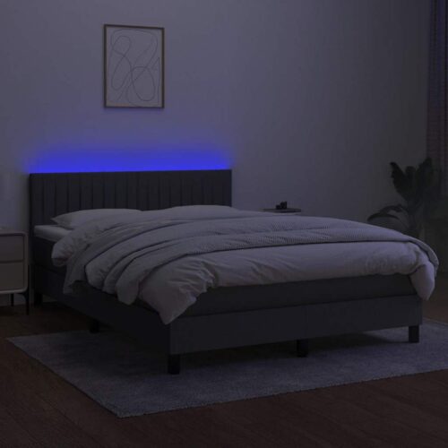 Box Spring Bed with Mattress&LED Dark Grey 153x203cm Queen Size Fabric - Image 2
