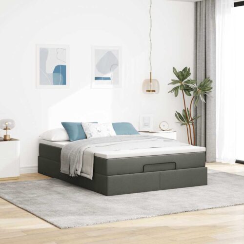 Storage Bed Frame with Mattress Set Lift Up Base Dark Grey Double Fabric - Image 3