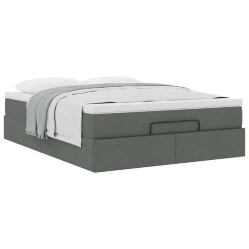 Storage Bed Frame with Mattress Set Lift Up Base Dark Grey Double Fabric - Image 5