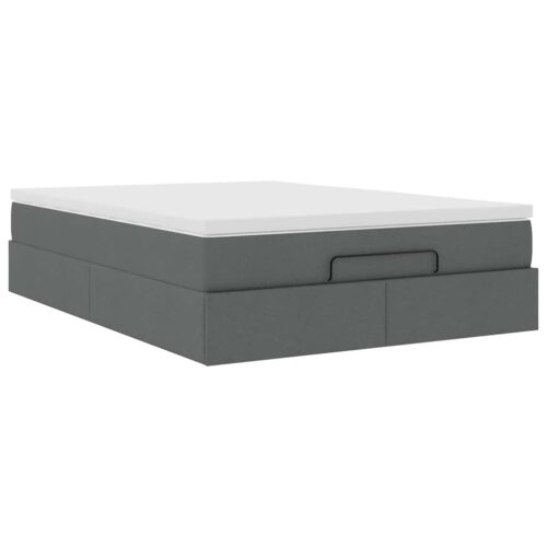 Storage Bed Frame with Mattress Set Lift Up Base Dark Grey Double Fabric - Image 6