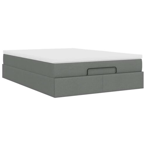 Storage Bed Frame with Mattress Set Lift Up Base Dark Grey Double Fabric - Image 10
