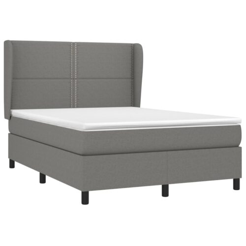 Bed Frame with Mattress Set Spring Base Dark Grey 137x187cm Double Size Fabric - Image 3
