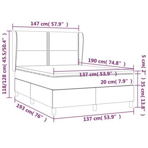 Bed Frame with Mattress Set Spring Base Dark Grey 137x187cm Double Size Fabric - Image 7