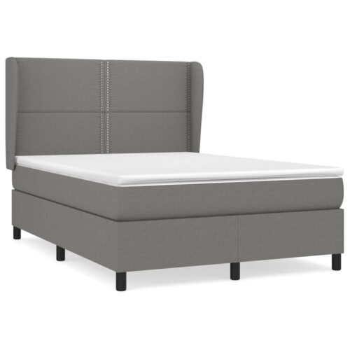 Bed Frame with Mattress Set Spring Base Dark Grey 137x187cm Double Size Fabric - Image 8