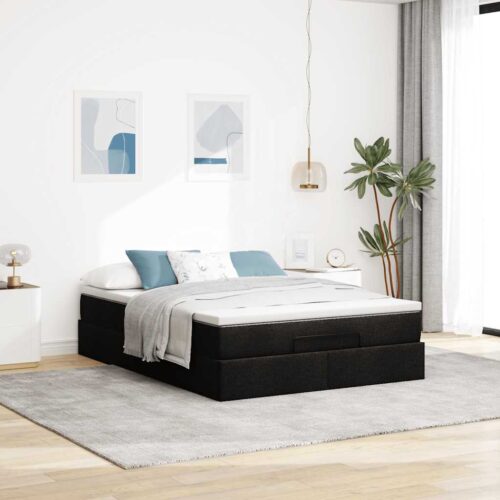 Storage Bed Frame with Mattress & Topper Set Lift Up Base Black Double Fabric - Image 3