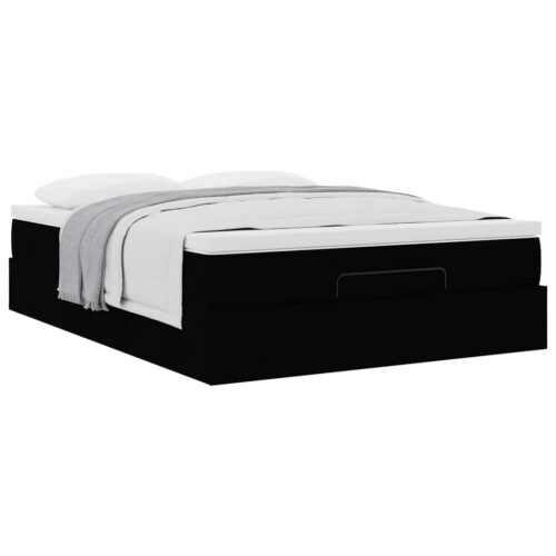 Storage Bed Frame with Mattress & Topper Set Lift Up Base Black Double Fabric - Image 5
