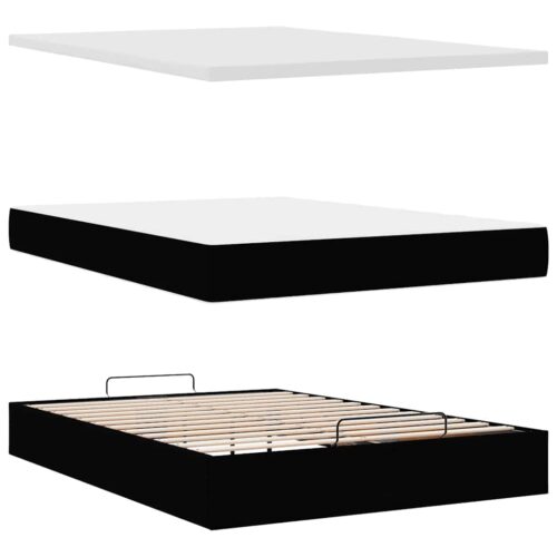 Storage Bed Frame with Mattress & Topper Set Lift Up Base Black Double Fabric - Image 8