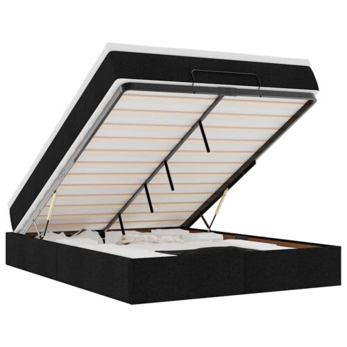 Storage Bed Frame with Mattress & Topper Set Lift Up Base Black Double Fabric - Image 13