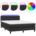 Box Spring Bed with Mattress&LED Black 153x203cm Queen Size Faux Leather
