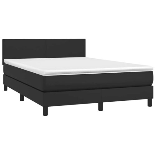 Box Spring Bed with Mattress&LED Black 153x203cm Queen Size Faux Leather - Image 3
