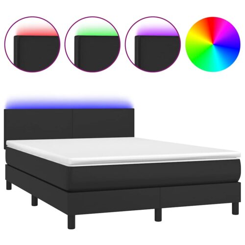 Box Spring Bed with Mattress&LED Black 153x203cm Queen Size Faux Leather - Image 13
