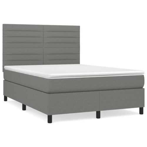 Bed Frame with Mattress Set Spring Base Dark Grey 137x187cm Double Size Fabric