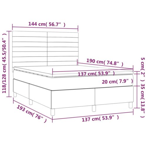 Bed Frame with Mattress Set Spring Base Dark Grey 137x187cm Double Size Fabric - Image 7