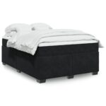 Bed Frame with Mattress & Topper Set Spring Platform Box Base Black Queen Velvet