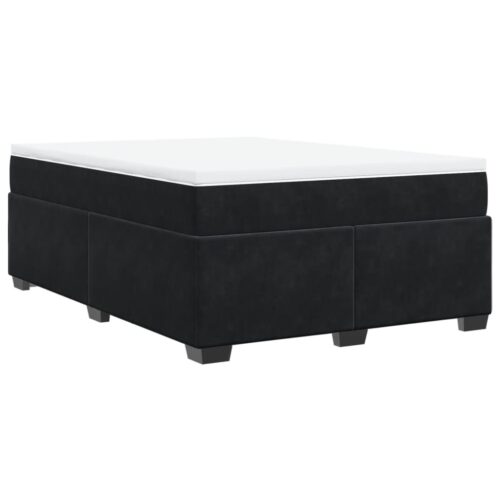 Bed Frame with Mattress & Topper Set Spring Platform Box Base Black Queen Velvet - Image 6