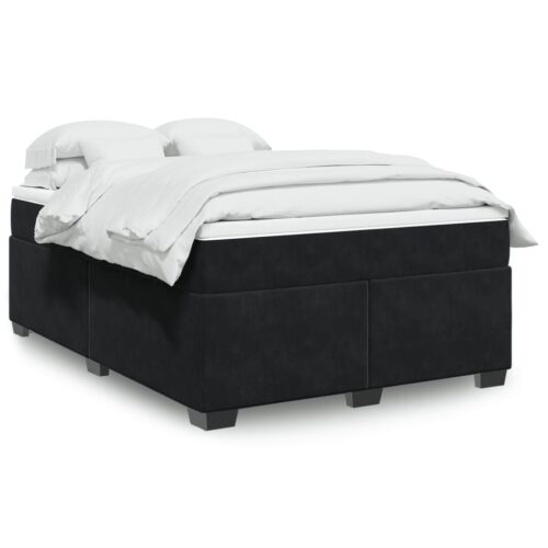 Bed Frame with Mattress & Topper Set Spring Platform Box Base Black Queen Velvet - Image 13