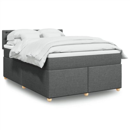 Bed Frame with Mattress Set Spring Box Base Dark Grey Double Fabric - Image 2