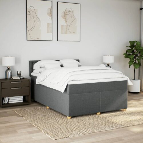 Bed Frame with Mattress Set Spring Box Base Dark Grey Double Fabric - Image 3