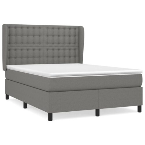 Bed Frame with Mattress Set Spring Box Base Dark Grey 137x187cm Double Size Fabric