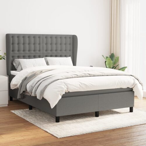 Bed Frame with Mattress Set Spring Box Base Dark Grey 137x187cm Double Size Fabric - Image 2