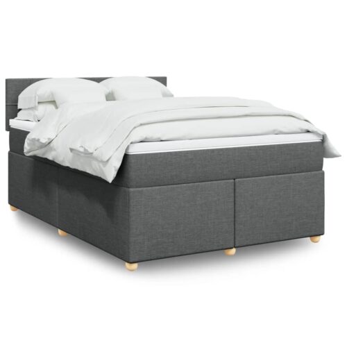 Bed Frame with Mattress Set Spring Box Base Dark Grey Double Fabric - Image 2