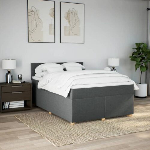 Bed Frame with Mattress Set Spring Box Base Dark Grey Double Fabric - Image 3