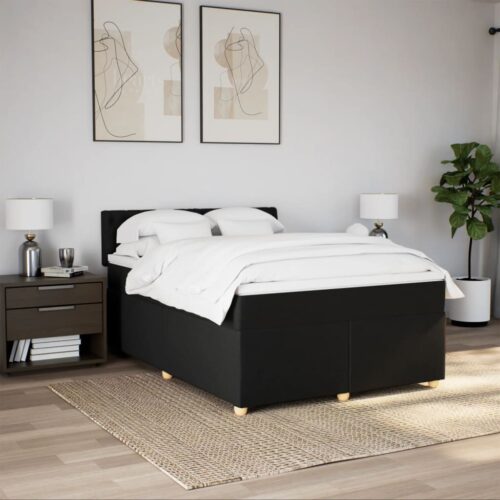 Bed Frame with Mattress Set Spring Box Base Black Double Fabric - Image 3