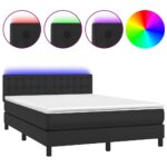 Box Spring Bed with Mattress&LED Black 153x203cm Queen Size Faux Leather