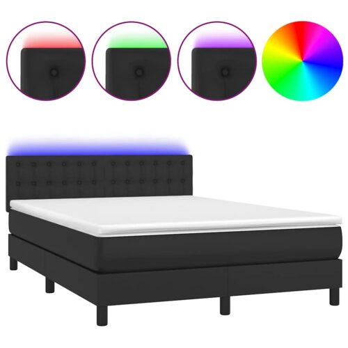 Box Spring Bed with Mattress&LED Black 153x203cm Queen Size Faux Leather