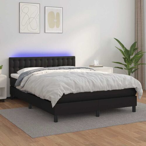 Box Spring Bed with Mattress&LED Black 153x203cm Queen Size Faux Leather - Image 4